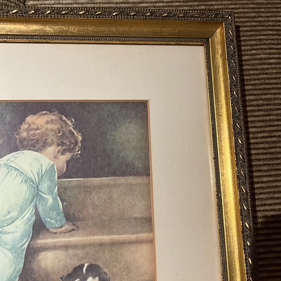 Framed Bessie Pease Gutmann Print, Little Boy & Puppy Climbing Stairs - Picture 5 of 14